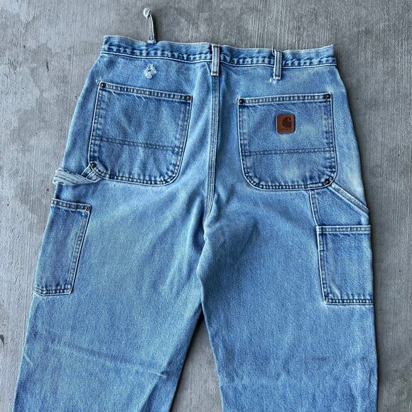 Vintage Y2K Carhartt blue denim jeans double knee work wear carpenter pants - Picture 5 of 12